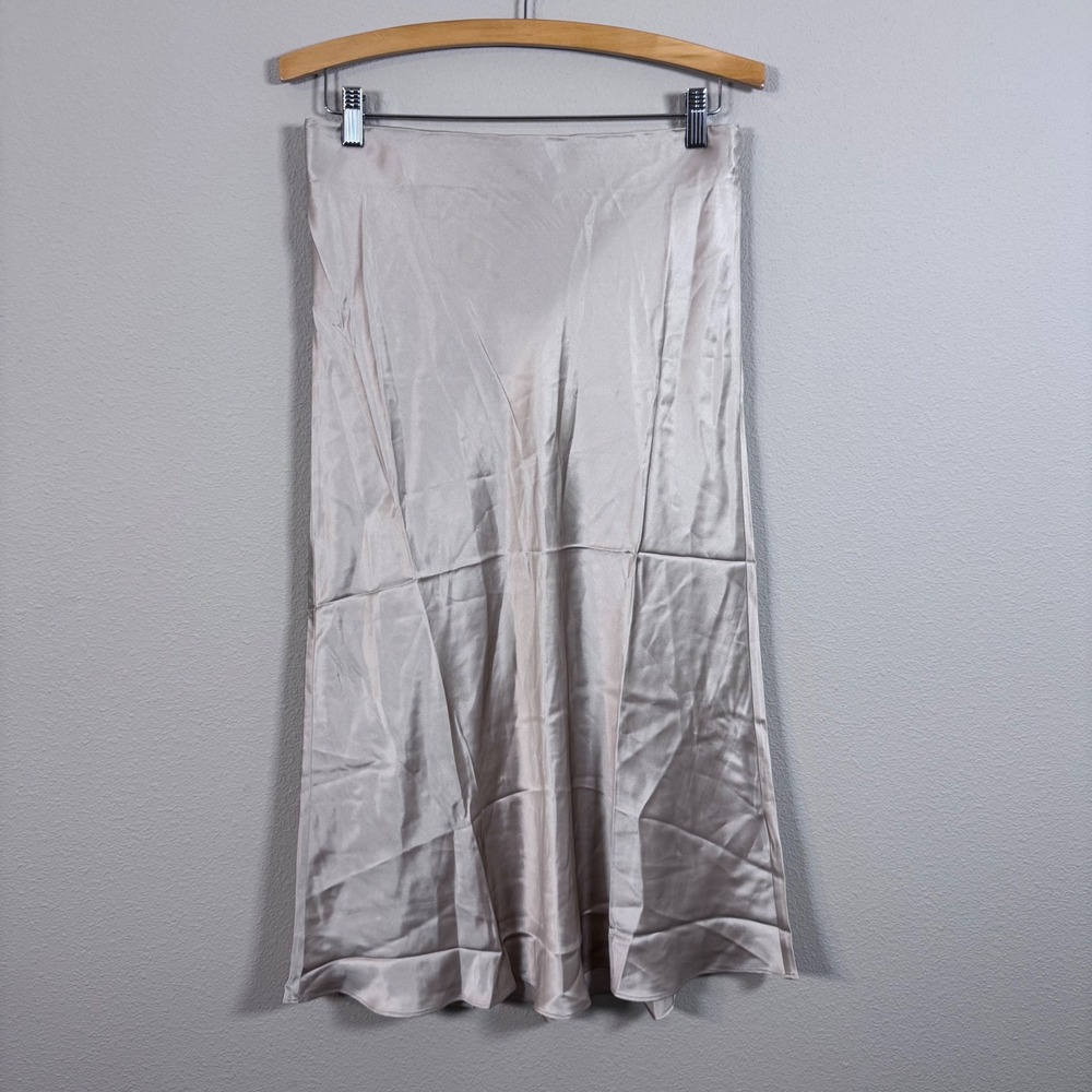 Quince Womens 100% Washable Mulberry Silk Midi Skirt Champagne Beige Size M NEW